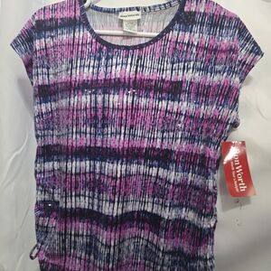 Women's Vibrant Pink and Navy Short Sleeve Top